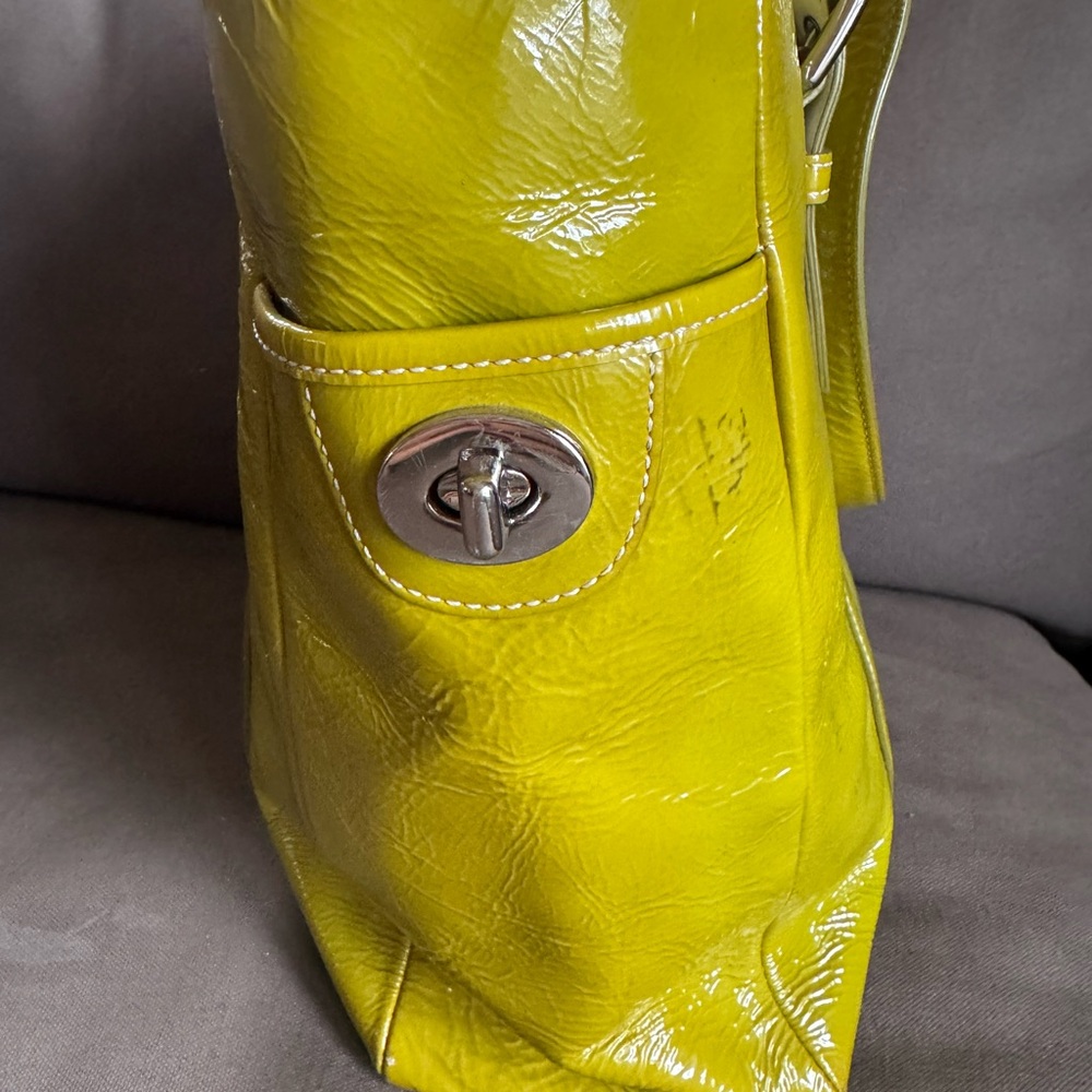 Coach Olive Green Patent Leather Tote - Picture 4 of 8